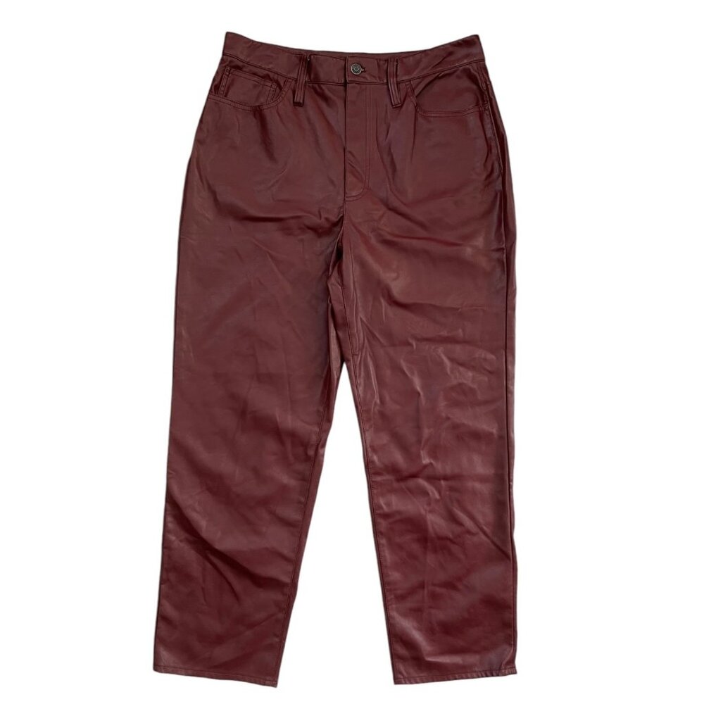 Madewell Faux Leather Perfect Vintage Straight Pants Burgundy 31 NG511‎